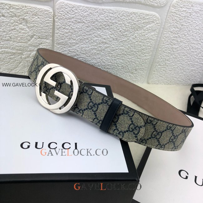 Gucci Leather Belt Classic PVC Monogram Steel GG Buckle